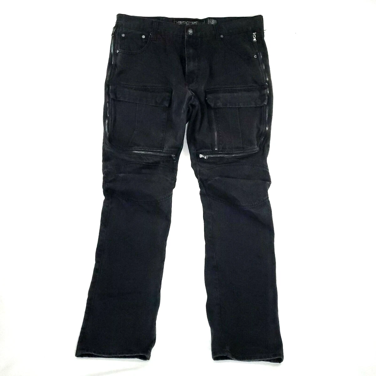 Heritage America Jeans Mens 40 x 32 Motorcycle Zipper Black Denim