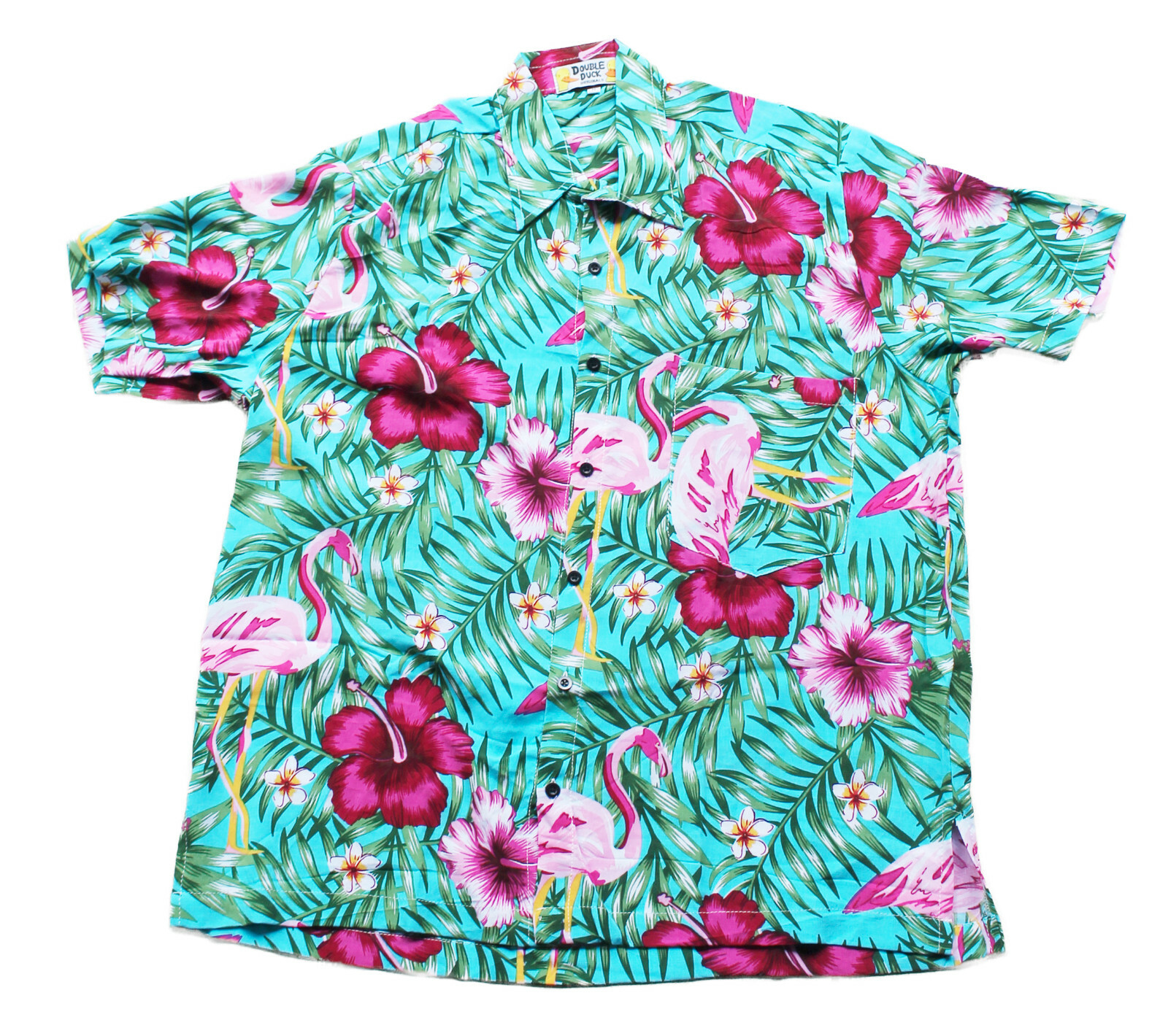 Loud Hawaiian Camisa Flamenco Rosa Azul Blanco Ciervo Noche Vacaciones Verano De