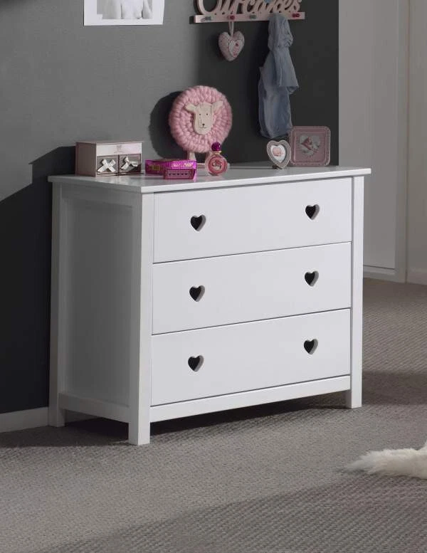 Cuori cassettone legno massello laccato bianco comò stile cameretta bambina