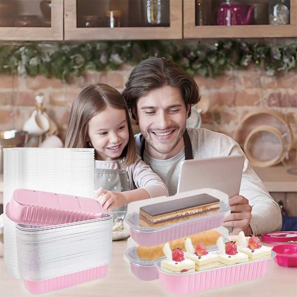 50Pcs Mini Cake Pans Set with Lids and Fork Spoons 200ml NonStick Foil