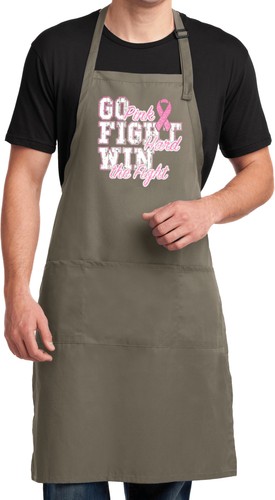 Mens Breast Cancer Awareness Go Fight Full Length Apron with Pockets - Picture 5 of 7