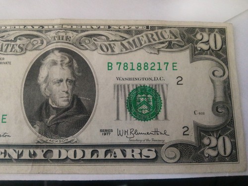 1977 $20.00 NOTE MINT UNCIRCULATED , CRISP . ALMOST 46 YEARS OLD!WOW LOOKS NEW! - Picture 2 of 6