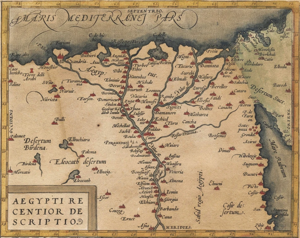Map "Aegypti Recentior Descriptio / Carthageinis Celeberrimi" A. Ortelius, 1574 — 第 3/4 张图片