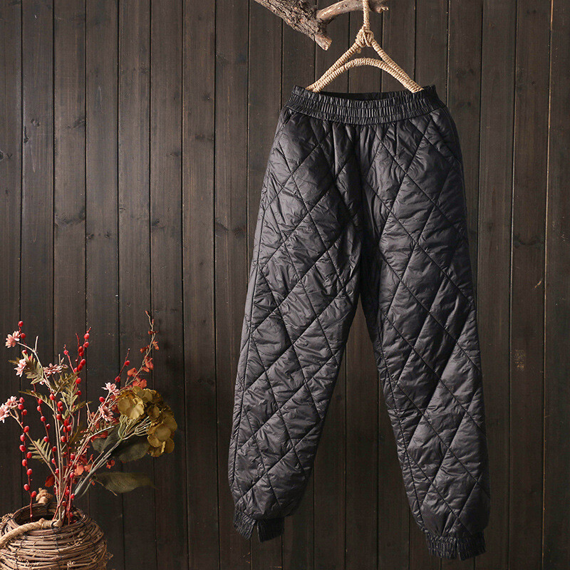 Padding Pants Women Winter Down Cotton Padded Pants Elastic Waist Windproof Warm ...