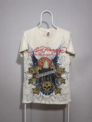 Vintage Ed Hardy Christian Audigier Y2K Hype Overpinted Tshirt Size M - Image 1 of 4