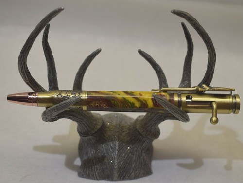 Camo Deer Hunter Pen Hand Turned Alumilite Resin Pewter with Gun Case Handmade - Picture 7 of 10