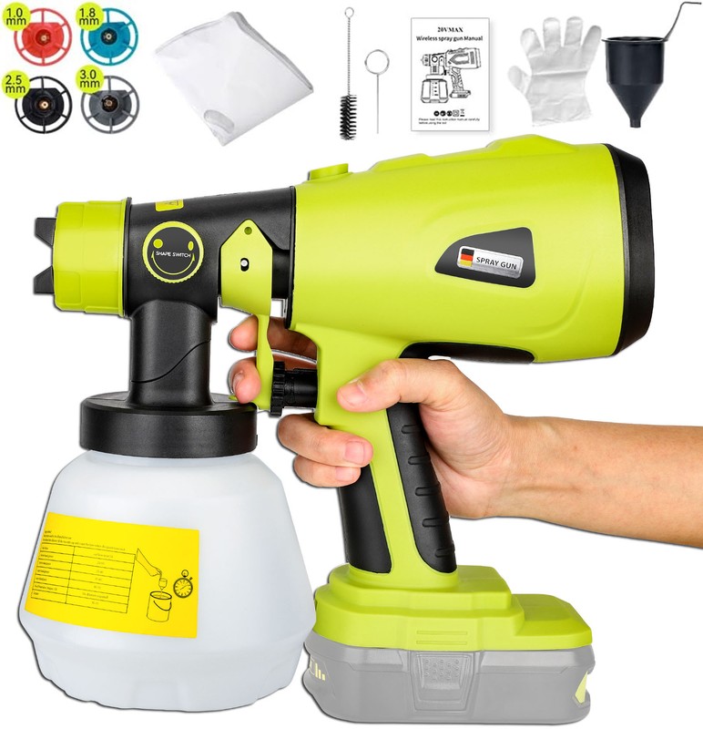Cordless Paint Sprayer for Ryobi 18V Battery 200W HVLP Spray Paint Gun 4 Nozzles