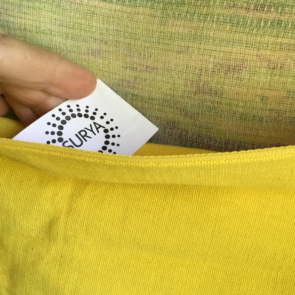 Pair 2 SURYA SQUARE PILLOW COVERS MCM AZTEC BOHO GEOMETRIC GREEN MUSTARD 20 X 20 - Image 2 of 4