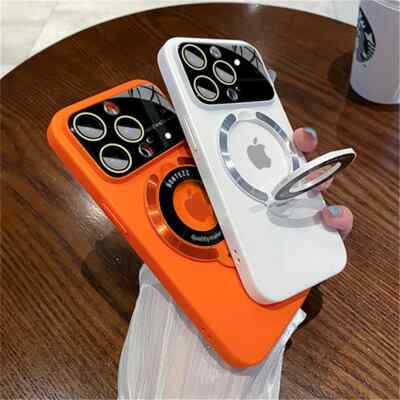 For iPhone 17 16 15 Pro Max 14 13 Mag safe Magnetic Ring Stand Holder Matte Case