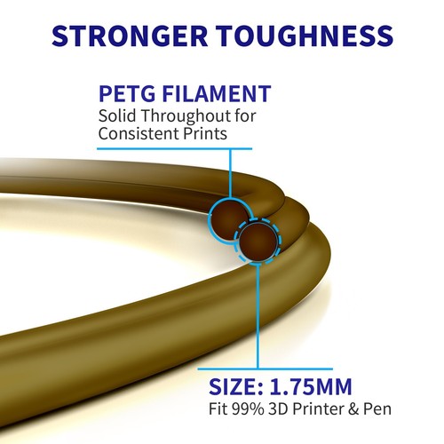 Geeetech PETG Filament do drukarki 3D 1kg 1,75 mm Metaliczno-złoty Sztywny i trwały DE - Zdjęcie 3 z 12
