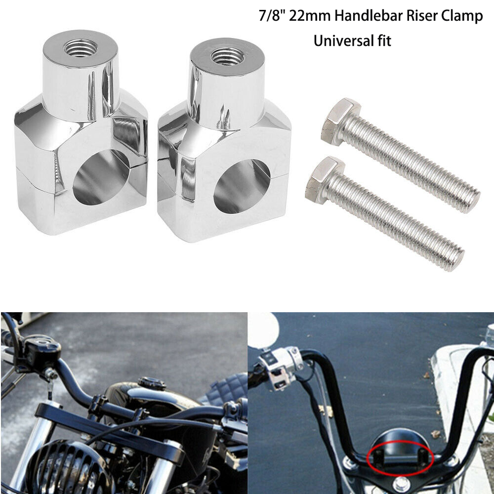 7/8" Universal Motorcycle Handlebar Risers Mount Clamps, 22mm Chrome