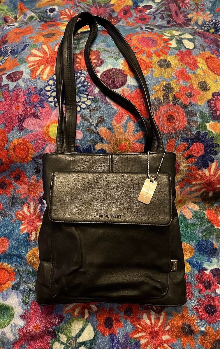 Vintage Nine West Purse Shoulder Bag Zip Retro 90s Black Faux