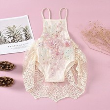 Newborn Baby Girl Outfit Floral Lace Tulle Romper Tutu Dress Cake Smash Clothes
