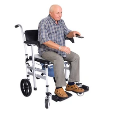 Foldable Shower Commode Wheelchair Height Adjust W/Footrests Arm Removable Potty