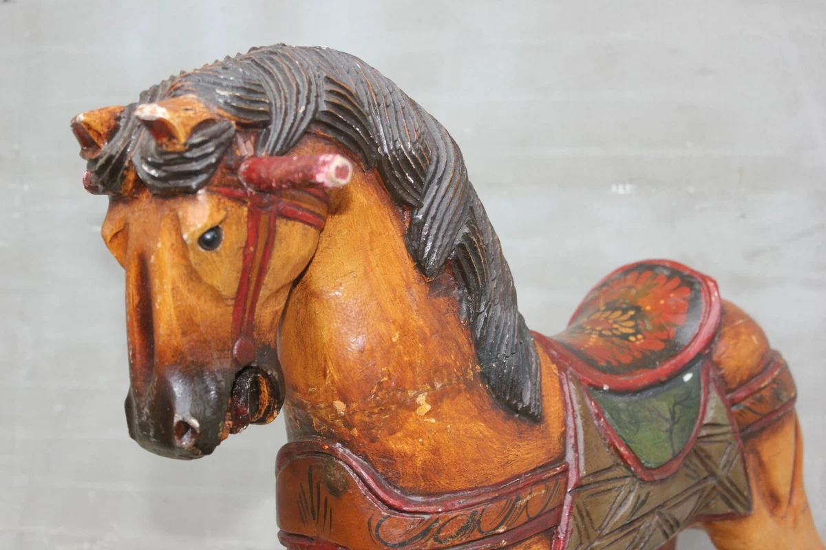 Vintage Child s Riding Horse Wooden Toy on Wheels Early 50 s