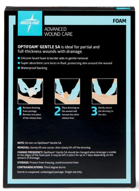 Medline Optifoam Gentle Silicone-Faced Foam Dressing 3" x 3", Box of 10 - Image 4 of 4