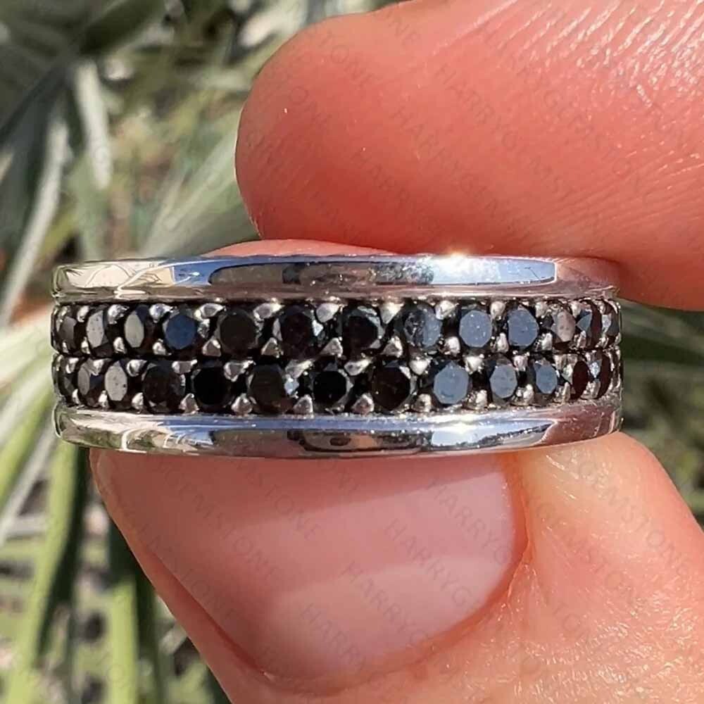 1.2Ct Round Black Moissanite Eternity Band in 14K White Gold