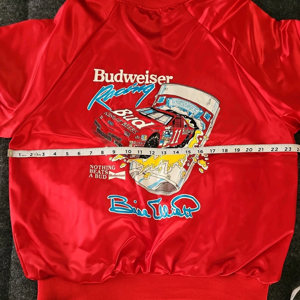 Chaqueta De Colección Bill Elliott Para Hombre Grande Roja Satinada Bombardero Budweiser Racing NASCAR Foto 4 de 4