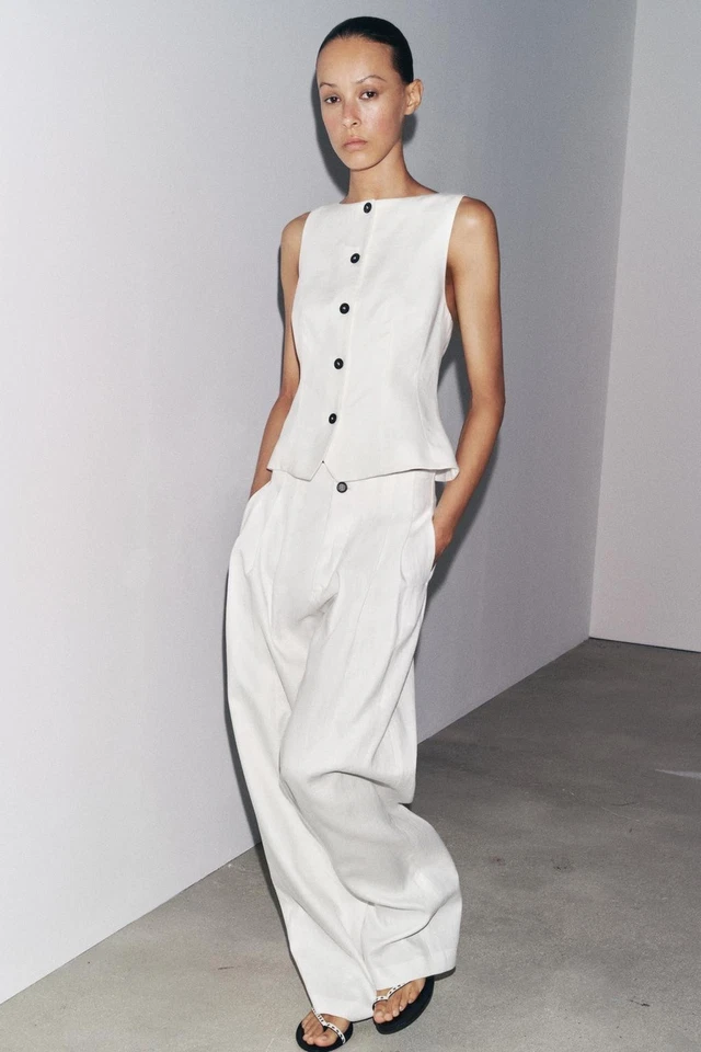 ZARA 100% Linen Peplum Vest ZW Collection White XL – Zara Woman Collection - Image 3 of 4