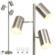 Tree Floor Lamp with 3 Light Bulbs,Nickel Standing Tall Pole Lamp with 3 Adju...