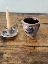 Minature Rowe Set of 2 - Candle Holder and     Crock dated - 1992 and 1990