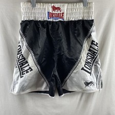 Mens Lonsdale Black White Tassel Boxing Shorts L Large Pro Fighter Vintage Vtg
