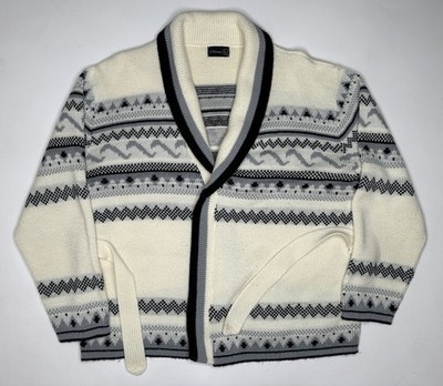 Vintage JC Penny Shawl Collar Fair Isle Belted Cardigan Sweater | L