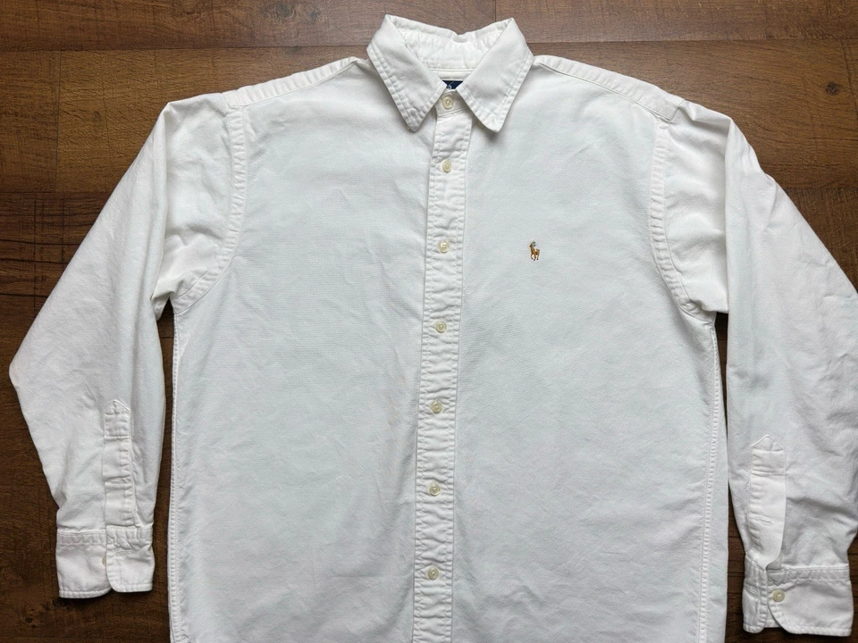 ВИНТАЖНЫЙ 90-х Ralph Lauren Sport Оксфорд рубашка женщин - Sz 8 - белая плоть пони - Изображение 2 из 4