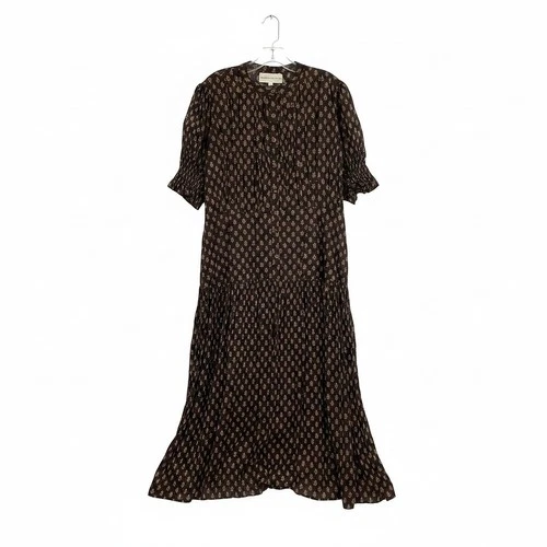 Daughters of India Brown Leaf Print Maxi Dress | XL