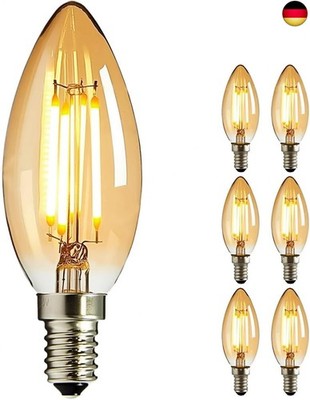 NUODIFAN LED Edison Glühbirne E14, 6x Vintage Kleine LED Kerze Birne Antike 