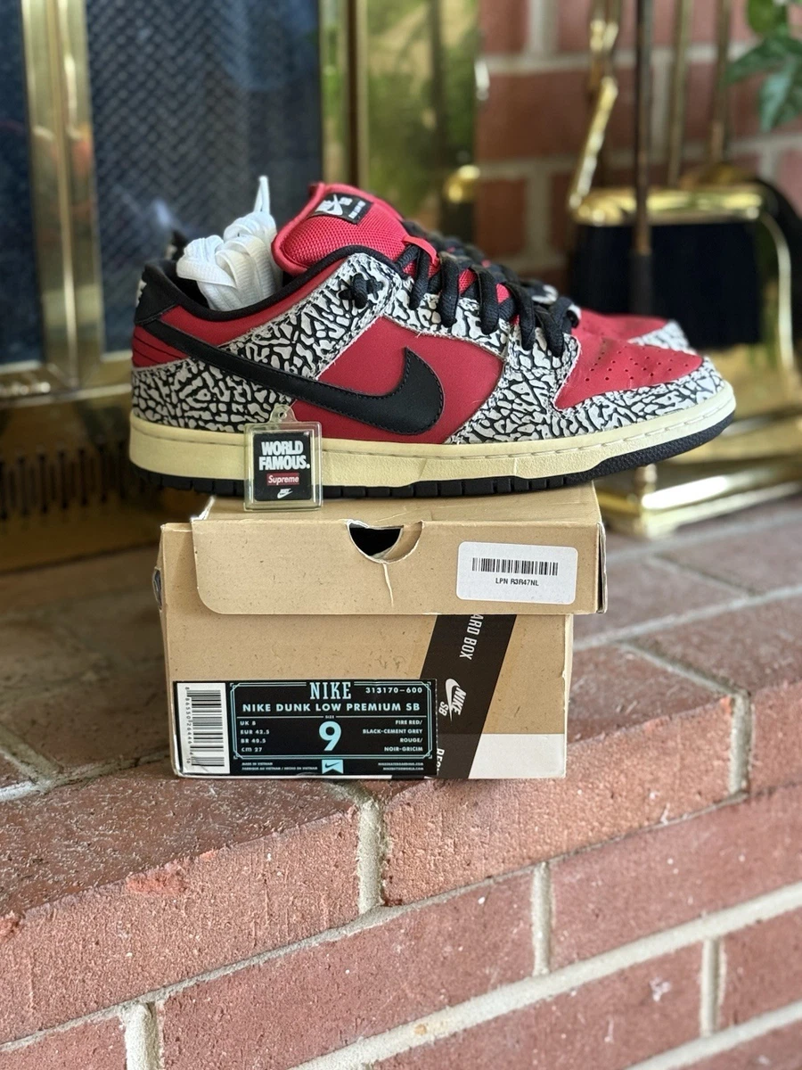 Nike Supreme x Dunk Premium SB Low Red Cement for Sale