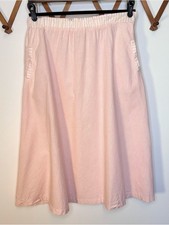 Vintage 80s Jantzen Cotton Striped Pastel Pink White Midi Skirt w Pockets - 16