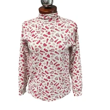 Color & Co VTG Lipstick Nail Polish Print Turtleneck Small Medium Makeup Beauty