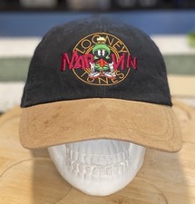 Vintage 90s Marvin the Martian Hat Cap Cinch Back Black Embroidered Looney Tunes