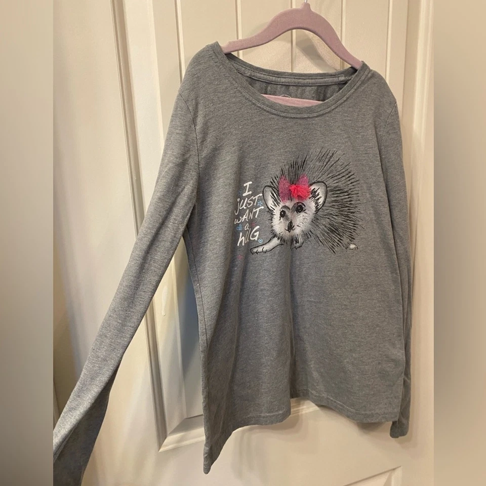 Faded Glory Suéter I Niñas Talla 10-12 Camisa Manga Larga I Gris con Puercoespín Foto 3 de 4