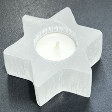 Selenite Satin Spar Crystal Star Tealight Candle Carving Wholesale Gemstone