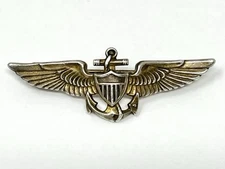 Vintage Sterling Silver WWII US Navy Aviator Pilot Anchor Eagle Wings Lapel Pin