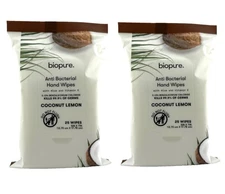 Biopure Anti-Bacterial Hand Wipes w/Aloe + Vitamin E, Coconut Lemon Scent - 2 Pk
