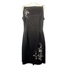 Y2K Vintage 90s CDC Black Spaghetti Strap Embroidery Glam Formal Slip Dress 12