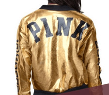 Vs Pink Bomber Jacket Metallic Gold Foil Black Sz Large