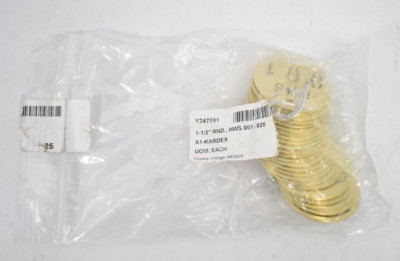 Lot of 25 1-1/2'' Round Number Tags Brass Series HWS 001-025 A1-KARDEX Y247591