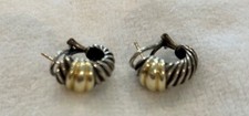 AUTH DAVID YURMAN SIGNED STERLING  585/14kt YG CABLE PIERCED OMEGA BACK EARRINGS