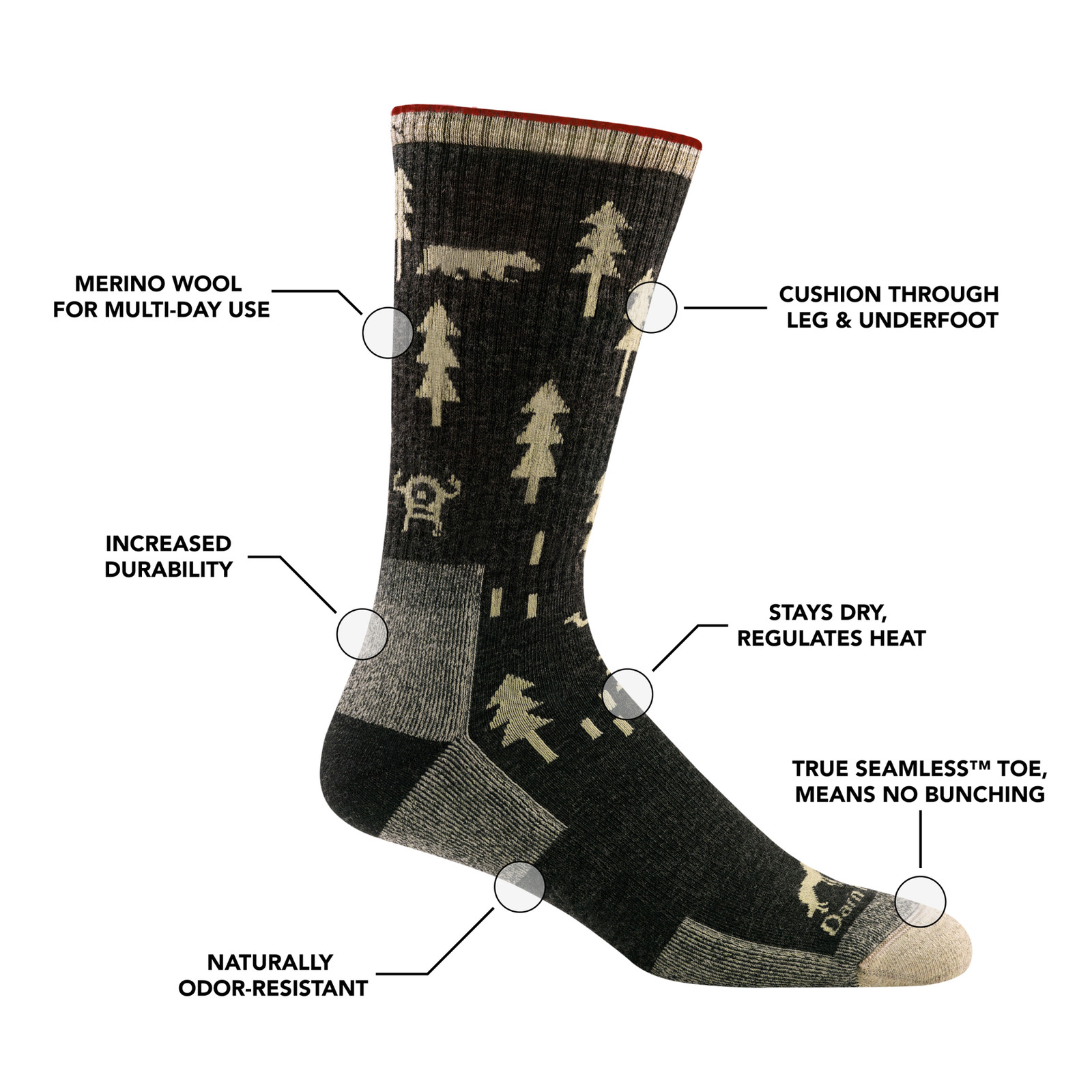 's 1964 Black Merino Wool Abc Boot Cushion Sock M L Xl Xxl  Hike