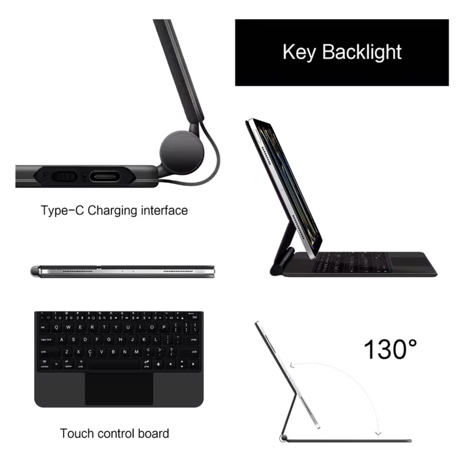 Magic Keyboard for iPad Air M2,Pro M4 2024 MODELS ONLY Cover Magnetic Case WHITE - Image 2 of 4