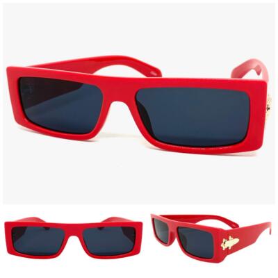 Mens Classic Retro Biker Gangster Hip Hop Rapper SUN GLASSES Red Frame Dark Lens