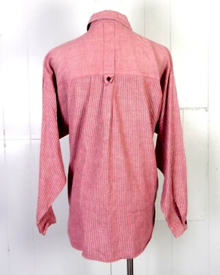 vtg 80s Trendi Red Striped Oversized Button Down Shirt