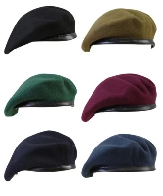 Béret Militaire Style British Army En Laine & Cuir, Bleu/Khaki/Vert/Maron - Photo 1/4