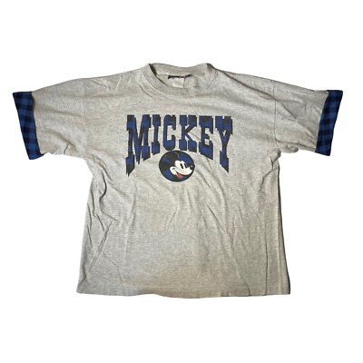 Mickey Mouse Disney Vintage 90s Plaid Sleeve Shirt