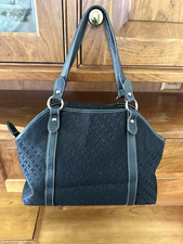 Talbots Handbag, Classic Monogram, Black Jacquard Fabric Leather