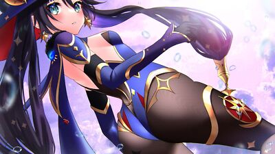 Anime genshin impact mona witch hat pantyhose  Custom Gaming Mat Desk
